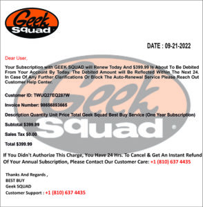 Geek Squad Invoice Scam Redux