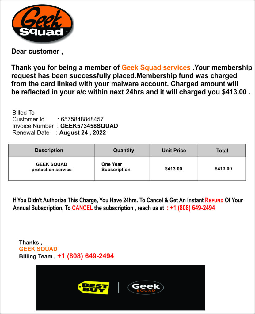 Geek Squad Email InvoiceScam