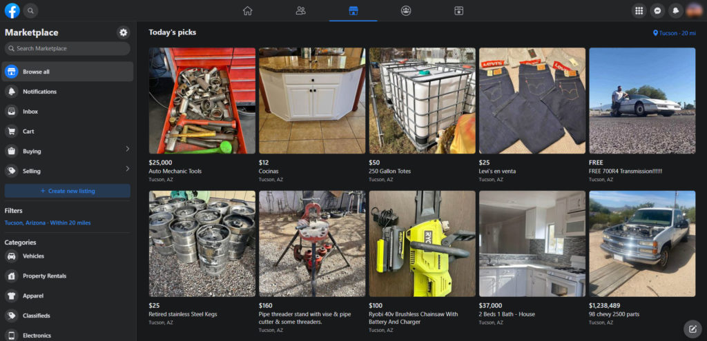 Facebook Marketplace Home Page