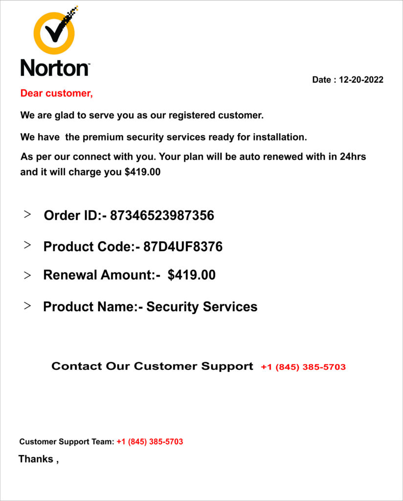 Norton Security Renewal Scam