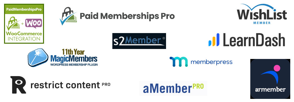 Collage of WordPress Membership plugin Logos