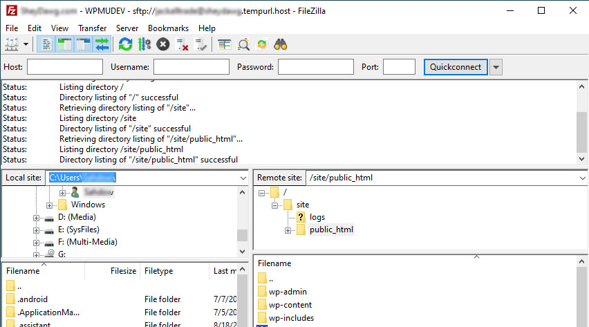 FileZilla FTP Program Screen Capture