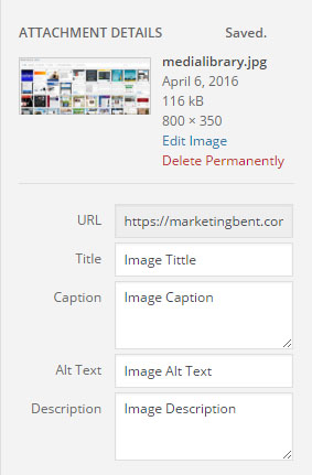 Screen Capture of Media Library Image Options