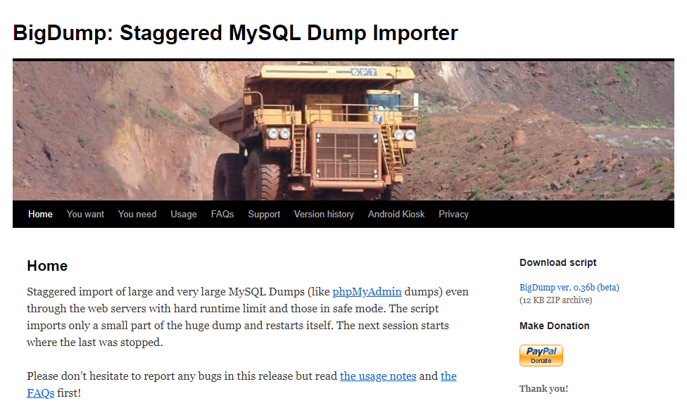 BigDump staggered database uploader