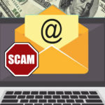 Computer on money with email and scam alert